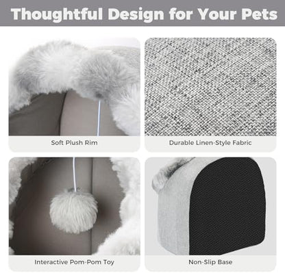 Avont Cat Bed Cave for Indoor Cats, Semi-Enclosed with Washable Cushion