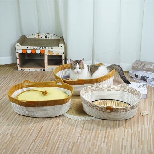 Rope Cat Bed, Cat Bed Basket with Summer and Winter Mats