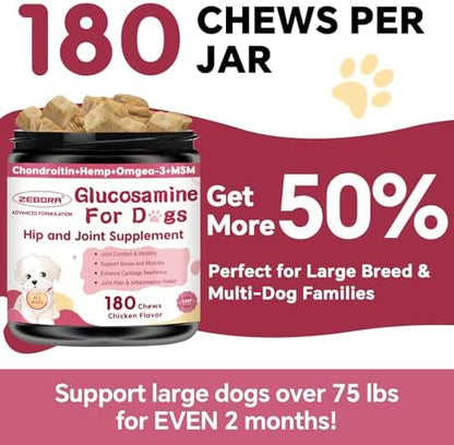 ZEBORA Hip & Joint Glucosamine Supplement for Dogs, 180 Freeze-Dried Chews