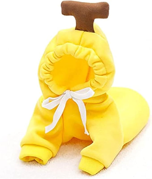 Pet Clothing Dog Transformation Frog Hoodie Autumn and Winter Warm Small Large Dog Method Dou Cat Bullfighting Clothes (Yellow Banana,XL)