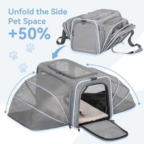 Petsfit Large Double Expandable Cat Carrier for Large Cats and Small Dogs