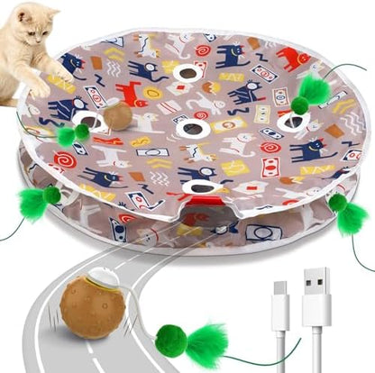 Cat Toys for Indoor Cats, Interactive Ball & 9 Holes Play Mat, Hide-n-Seek Exercise Game, Automatic Ball in Pouch, Mouse Squeaky Stimulating Toy, Motion Activated Kitten Enrichment Toys