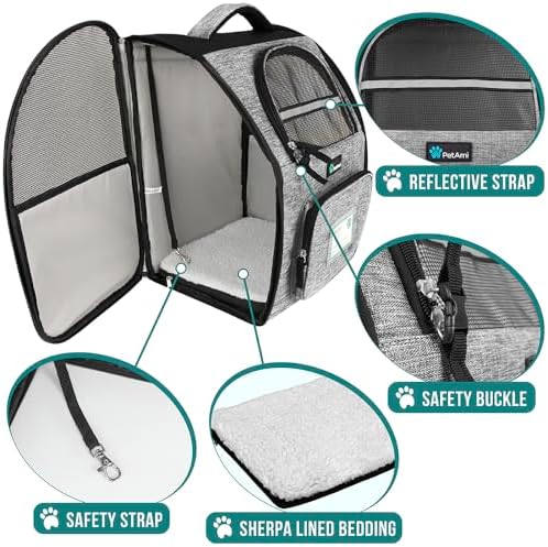 PetAmi Dog Backpack Carrier Airline Approved Cat Pet Puppy Bag, Grey