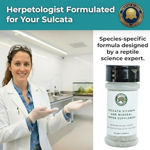 Sulcata Tortoise Calcium & Multivitamin Powder - Herpetologist Formulated Vitamin and Mineral Powder for Reptiles with High Fiber - 30 Day Supply in Shaker Bottle - Daily Nutrition for Strong Shell!