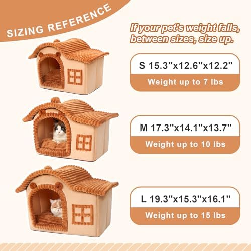 Jiupety Bear Cat Houses for Indoor Cats, Chimney Cute Cat Bed Cave, Enough Interior Space, Cartoon Soft Pet House Up to 3-10 lbs Kitten, Brown