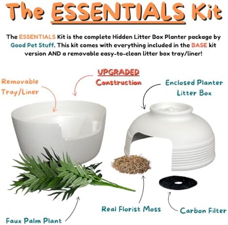 Good Pet Stuff Original Hidden Litter Box Planter, Decorative Cat Litter Enclosure with Carbon Filter, Artificial Palm Plant, Upgraded Design, Easy Clean Litter Tray, Essentials Kit, White Birch