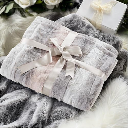 Madison Park Zuri Faux Fur Reversible Throw Blanket, 50 x 60 in, Blush/Grey
