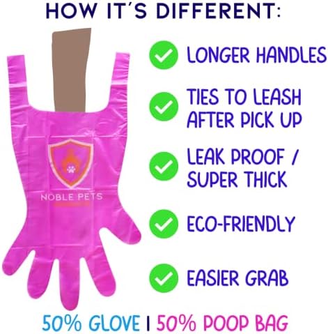 Noble Pets Dog Gloves - 8+ Ways to Use Them| Leak Proof | Extra Long Tie Handles | Eco-Friendly (Pink, 80 gloves)
