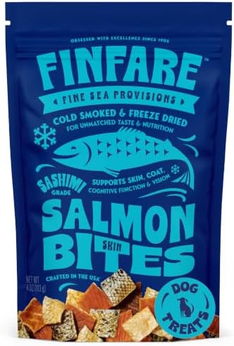 Finfare Freeze Dried Salmon Skin Treats for Dogs, 4oz Bites