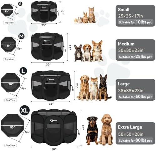 Siedihit Dog Playpen Tent Crate Cage Indoor Outdoor Whloe Black Small