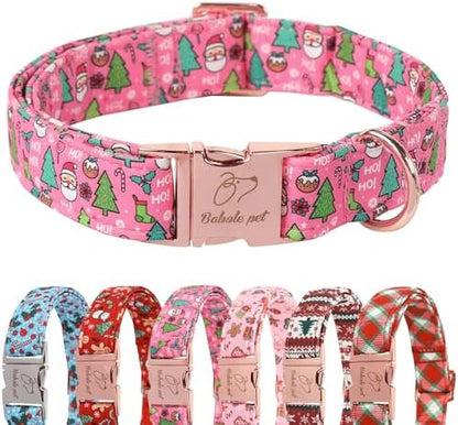 Christmas Dog Collar for Large Dogs - Design Cute Winter Holiday Collars Adjustable Santa Claus Pet Metal Buckle Collar for Puppy Girl Boy Female Dogs L