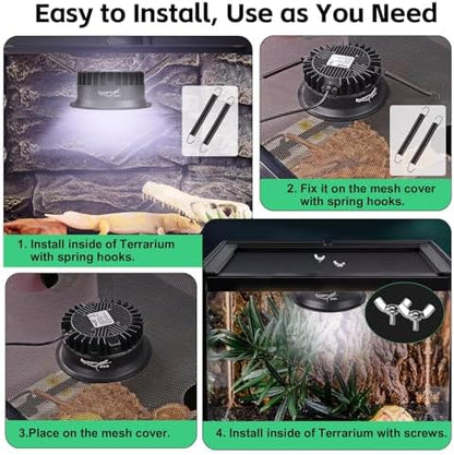 UVB Light for Reptiles, UVA UVB Reptile Light Fixture with Timer LED UVB Bulb for Bearded Dragon Gecko Turtle Chameleon Lizard Snake, Adjustable Brightness UVB Lamp for Reptile Tank Accessories, Black