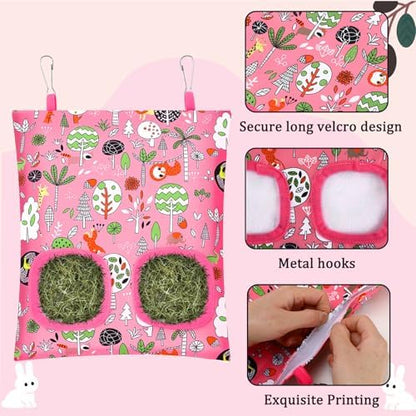 UPINS 3Pack Guinea Pig Hay Feeder Bag,Bunny Rabbit Cage Bag Hanging Holder