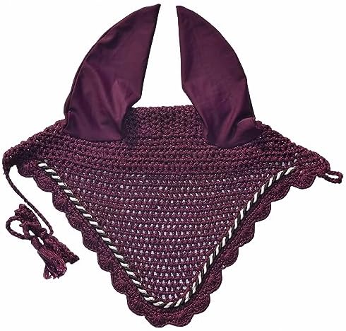 Elegant Horse Ear Bonnet, Fly Veil & Fly Mask – Superior Fly Protection with Style and Comfort for Every Ride (Wine/Berry, COB)