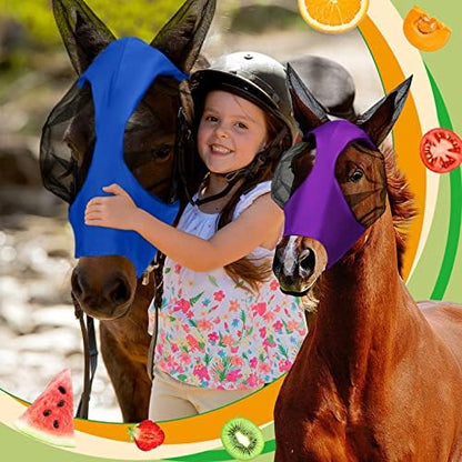 Weewooday 3 Pcs Horse Fly Mask with Ears, L, Purple, Blue, Pink