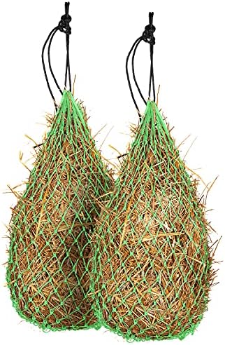 Majestic Ally 2 pcs Slow Feed 42” Hay Net for Horses, Strong Small 2x2” Holes, Nylon Rope Hanging, Adjustable Travel Feeder for Trailer and Stall, Simulates Grazing, Reduce Waste