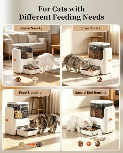 Automatic Cat Feeder, Dual Hopper for Meals & Treats, App Control