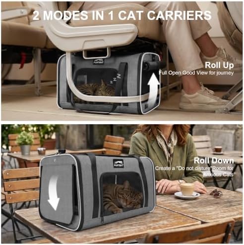 Soft-Sided Cat Carrier with Foldable Litter Box for Air Travel, Gray