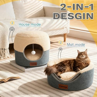 2-in-1 Foldable Cat Bed for Indoor Cats, Cat Cave & Sofa Bed