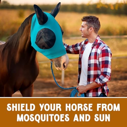Horse Fly Mask - Durable Equine Fly Mask with Full Coverage for Eye & Ear - Stretchable, UV & Sun Protection Flymask for Horses, Ponies & Mini Horses - Horse Face Cover for Pasture & Trail - Pink