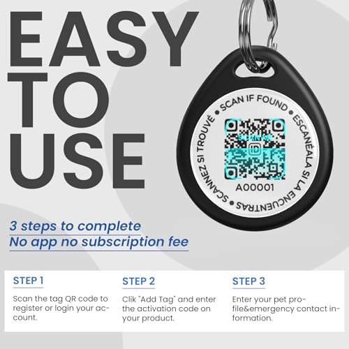 QR Code Cat Tags Personalized Small, Real-time Alerts, Black
