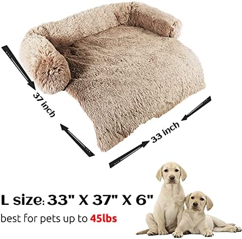 HACHIKITTY Calming Pet Sofa Bed Mat, Washable Fluffy Couch Cover for Dogs and Cats, Anti-Slip Bottom (37"x 33"x 6", Camel)