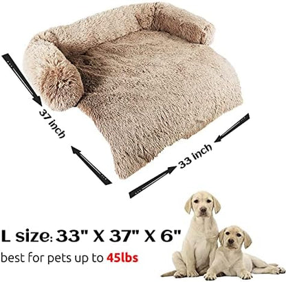 HACHIKITTY Calming Pet Sofa Bed Mat, Washable Fluffy Couch Cover for Dogs and Cats, Anti-Slip Bottom (37"x 33"x 6", Camel)
