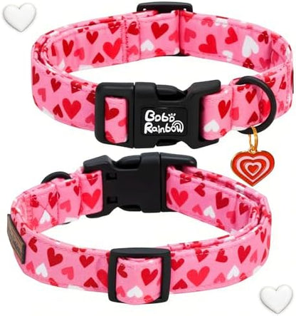Dog Collars, Valentine's Pink Cute Love Heart Print Pet Collar Durable Adjustable Plastic Pendant Dog Collar for Small Dogs