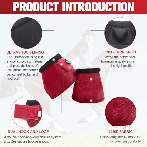 Horse Bell Boots for Outdoor Sports(Crimson Red, XL)
