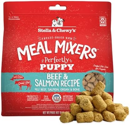 Stella & Chewy's Freeze Dried Raw Meal Mixers – Crafted for Puppies – Grain Free, Protein Rich Perfectly Puppy Beef & Salmon Recipe – 18 oz Bag