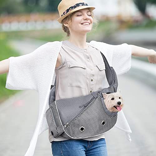 PetAmi Small Dog Sling Carrier, Puppy Cat Hands-Free Purse, 5 lb, Stripe