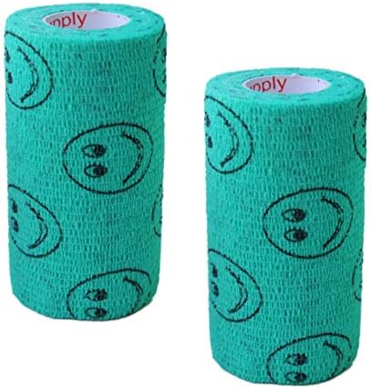 3 Inch Vet Wrap Tape Bulk (Smile Pattern in Yellow, Red, Teal, Neon Green, Neon Pink and Pink with Red Heart Pattern) (Pack of 24) Self Adhesive Adherent Adhering Flex Bandage Grip Roll Dog Cat