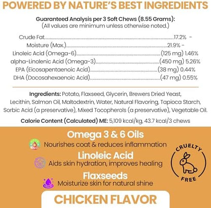 Omega 3 Fish Oil for Dogs, Chicken Flavor - 360 Skin and Coat Soft Chews