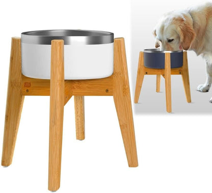Dog Bowl Stand for Large Dogs - Adjustable, Bamboo