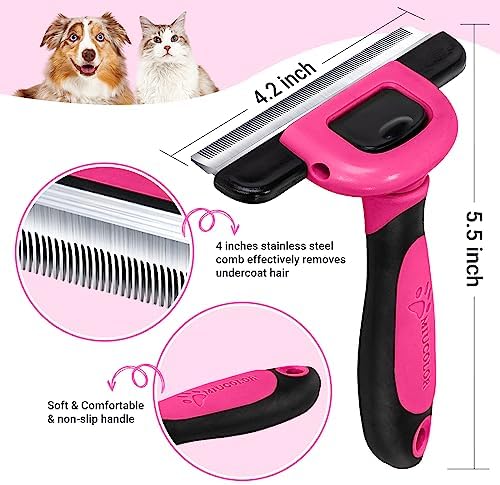 MIU COLOR Pet Grooming Brush, Deshedding Tool for Dogs & Cats, Hot Pink