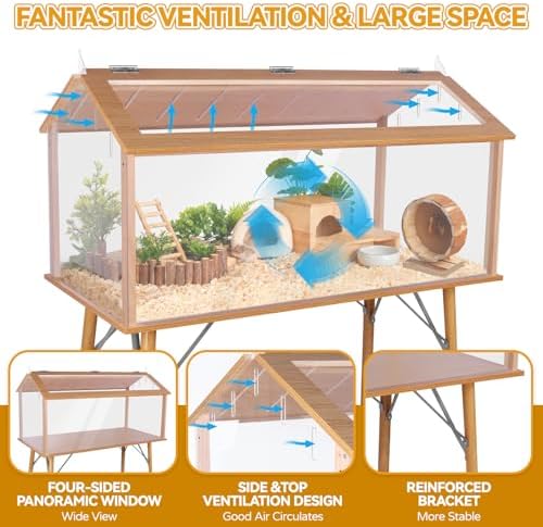 Kalolary Large Wooden Hamster Cage, 40"L x 48"H Hamster House and Habitats
