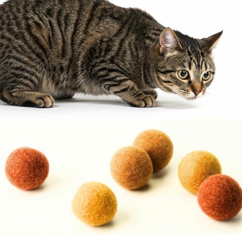 Wool Felt Cat Ball Toys – 6-Pack Quiet, Soft, Durable, Handmade Wool Cat Toys for Indoor Cats & Kittens, Natural Eco-Friendly Silent Felt Balls for Chasing, Batting & Daily Exercise