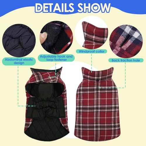 MIGOHI Reversible Dog Coat,Warm Dog Coats with Leash Hole,Red, S