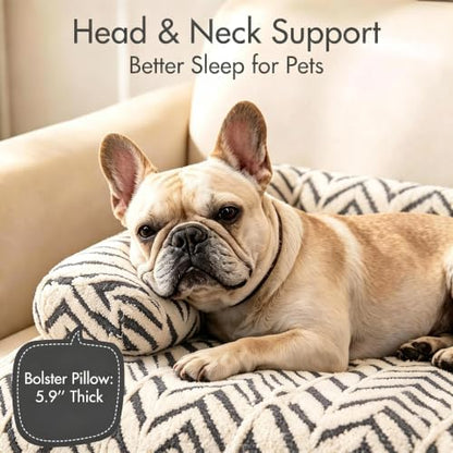 Calming Dog Couch Bed Mats with Neck and Head Support, Fluffy Plush Pet Sofa Cover for Small Medium Dogs and Cats, Non-Slip Bottom, Machine Washable
