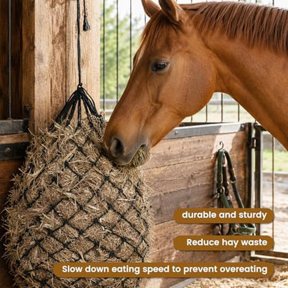 Slow Feed Hay Nets for Horses, 2 Pack, 40 Inch, 2 Inch Holes,Black