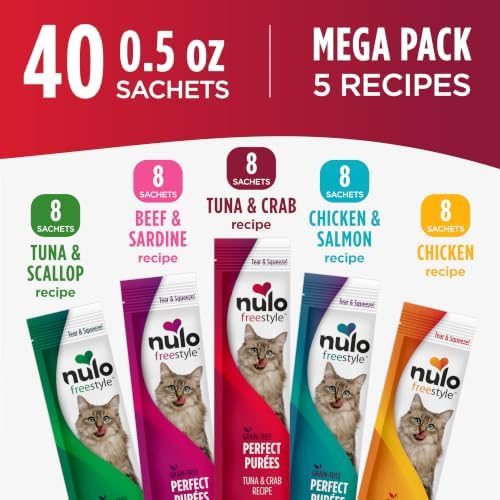 Nulo Freestyle Lickable Cat Treats - Perfect Purées Variety Pack, Squeezable Grain-Free Wet Cat Food Topper, High Moisture for Hydration, 40 x 0.5oz