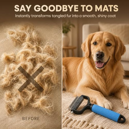 Pet Grooming Brush, Double-Sided Deshedding Dematting Tool for Dogs & Cats, Detangling Tool For Matted Fur, Ideal For Medium Or Long Haired Breeds (2Mix)