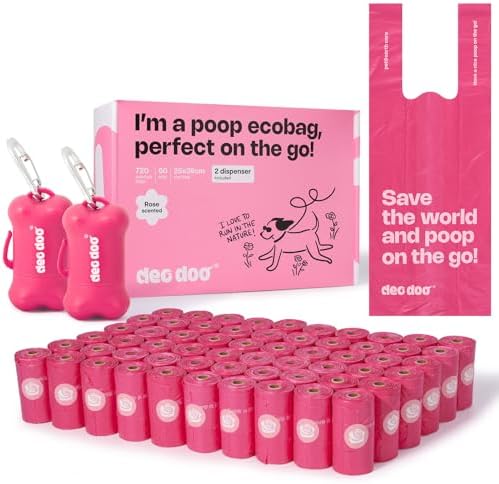 Deo Doo Dog Poop Bags with Handles, 720 Bags, 2 Dispensers, Rose Scented