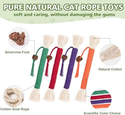 WOUSEDO 8 Pack Catnip Chew Toys for Cats, Cotton Sisal Rope Toys