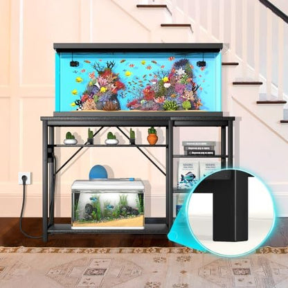 GRLEAF 20-40 Gallon Aquarium Stand with Power Outlet, Black Fish Tank Stand