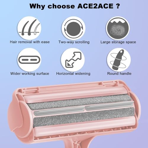 ACE2ACE Pet Hair Remover, Reusable Lint Roller for Cat and Dog Hair, Pink