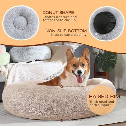 JOLLYVOGUE Dog Bed, Calming Anti-Anxiety Large Dog Bed, Fluffy Donut Cushion for Medium and Large Pets (31")