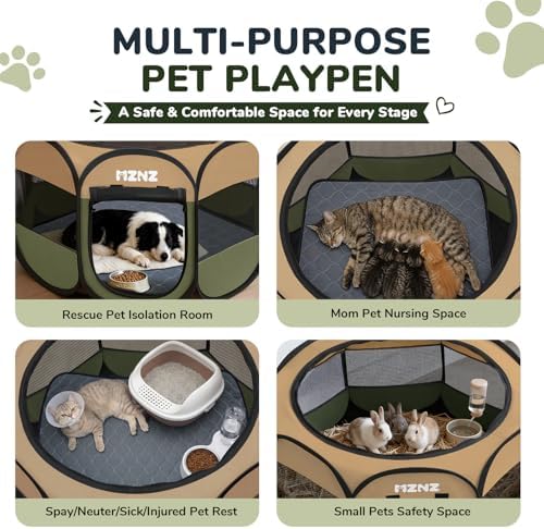 Dog Cat Small Animal Puppy Playpen with Pee Pad, Large, Olive Green