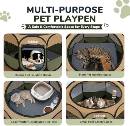 Dog Cat Small Animal Puppy Playpen with Pee Pad, Large, Olive Green