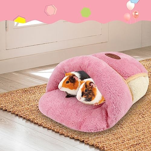 YUEPET Guinea Pig Bed, Warm Fleece Slipper Cuddle Cave, Pink